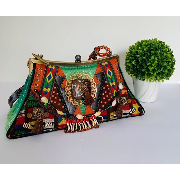 Mary Frances Handbags - Mary Frances Shoulder Bag Boho Festival Beaded Embroidered Vibrant Small Stunner